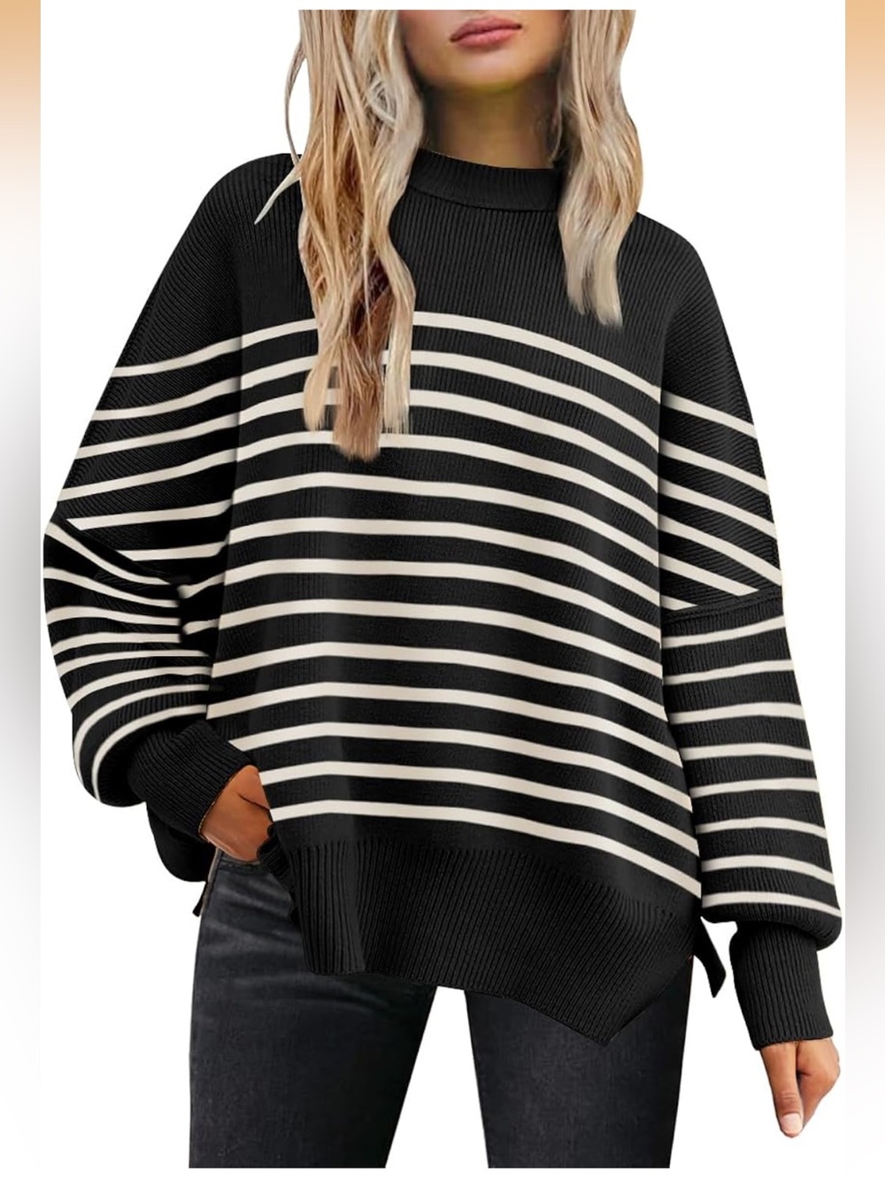 Lillusory Black White Stripe Tunic Sweater Small
Like New